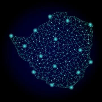 Polygonal 2D Mesh Map of Zimbabwe with Light Spots Stock Illustration