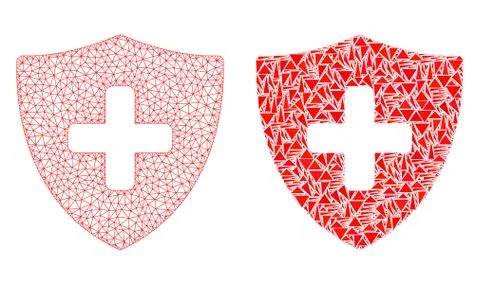 Polygonal 2D Mesh Medical Shield and Mosaic Icon 스톡 일러스트