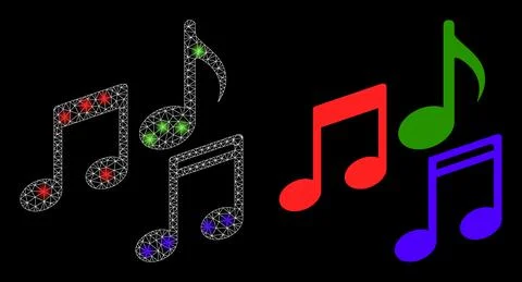 Polygonal 2D Mesh Melody Notes with Light Spots Stock Illustration