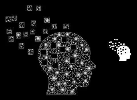 Polygonal 2D Mesh Mind Disintegration with Light Spots Illustrazione stock