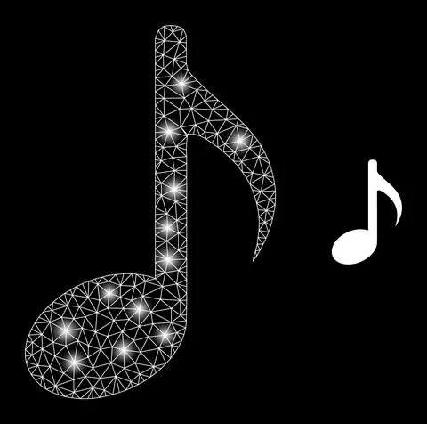 Polygonal 2D Mesh Music Note with Light Spots Stock Illustration