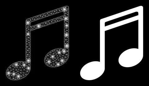 Polygonal 2D Mesh Music Notes with Light Spots Stock Illustration