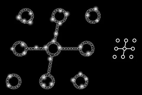 Polygonal 2D Mesh Nodes with Lightspots Illustrazione stock