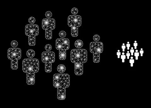 Polygonal 2D Mesh People Crowd with Magic Illustrazione stock