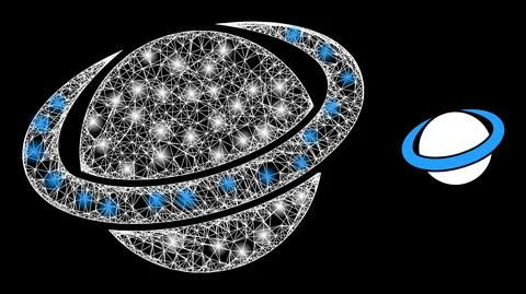 Polygonal 2D Mesh Planet Circle with Magic Illustrazione stock