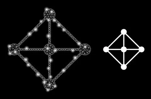 Polygonal 2D Mesh Rhombus Grid Nodes with Glare Spots Stock Illustration