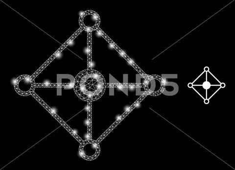 Polygonal 2D Mesh Rhombus Grid Node with Glare Spots Illustration ...