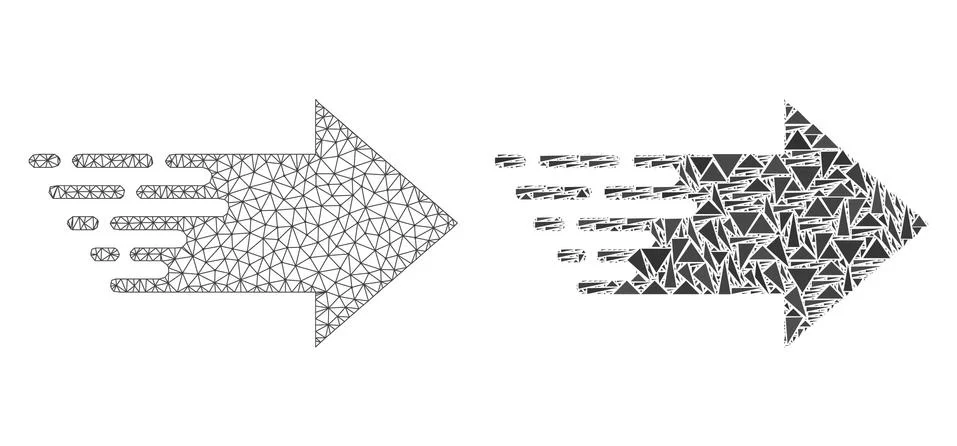 Polygonal 2D Mesh Right Arrow and Mosaic Icon 스톡 일러스트
