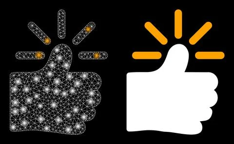Polygonal 2D Mesh Shining Thumb with Magic Illustrazione stock