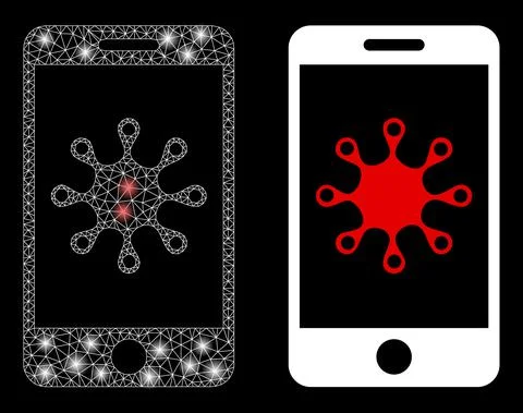 Polygonal 2D Mesh Smartphone Infection with Lightspots Stockillustratie