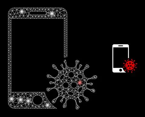 Polygonal 2D Mesh Smartphone Virus with Magic Illustrazione stock