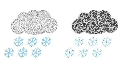 Polygonal 2D Mesh Snow Cloud and Mosaic Icon Stock Illustration
