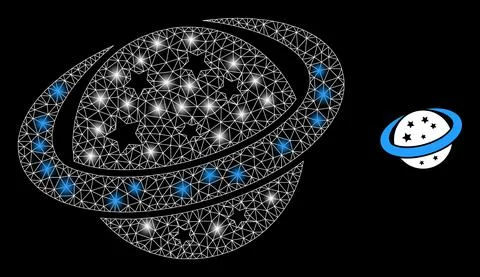 Polygonal 2D Mesh Space Planet with Magic Stock Illustration