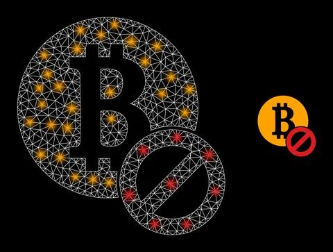 Polygonal 2D Mesh Stop Bitcoin with Magic Illustrazione stock