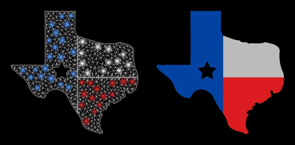 Polygonal 2D Mesh Texas Map Logo with Lightspots 库存插图