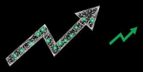 Polygonal 2D Mesh Up Trend Arrow with Light Spots 스톡 일러스트