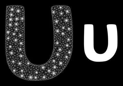 Polygonal 2D Mesh Upsilon Greek Lowercase Symbol with Light Spots Stock Illustration