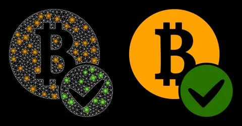 Polygonal 2D Mesh Valid Bitcoin with Lightspots Illustrazione stock