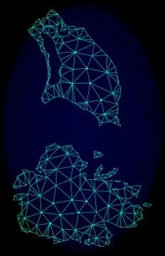 Polygonal 2D Mesh Vector Abstract Map of Antigua and Barbuda Stock Illustration