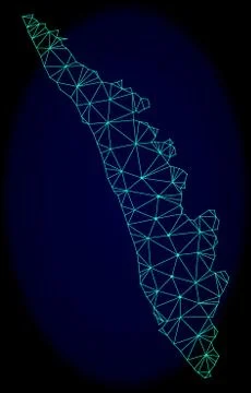 Polygonal 2D Mesh Vector Abstract Map of Kerala State Stock Illustration