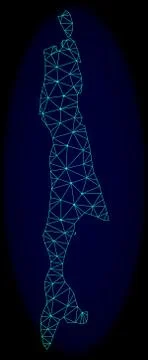Polygonal 2D Mesh Vector Abstract Map of Sakhalin Island Stock Illustration