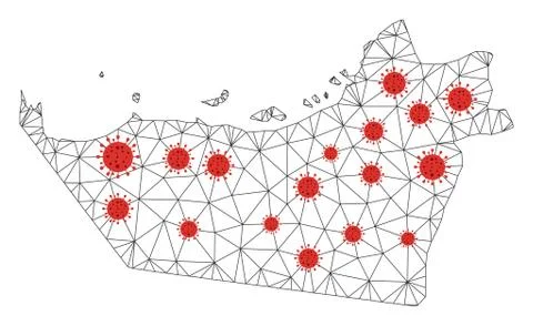 Polygonal 2D Mesh Vector Abu Dhabi Emirate Map with Coronavirus Stock Illustration