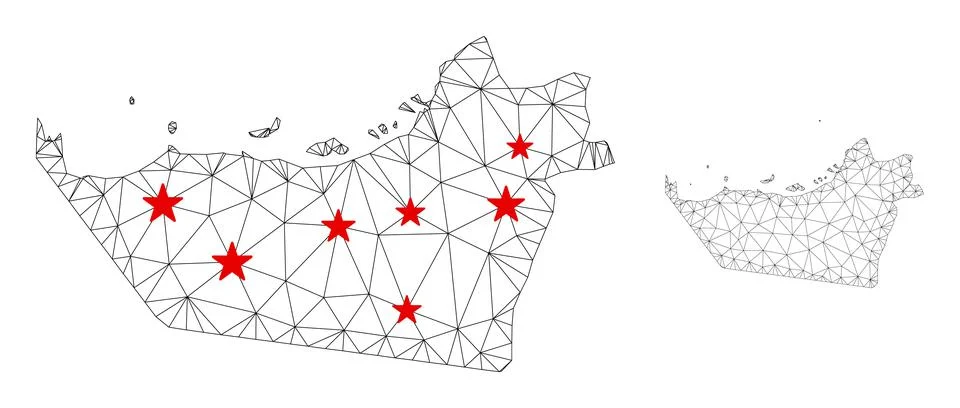 Polygonal 2D Mesh Vector Abu Dhabi Emirate Map with Stars Stock Illustration