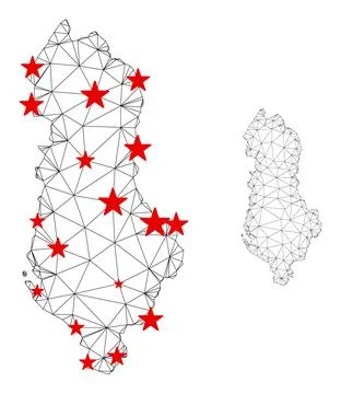 Polygonal 2D Mesh Vector Albania Map with Stars Illustrazione stock