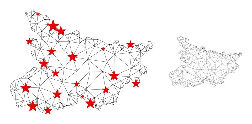 Polygonal 2D Mesh Vector Bihar State Map with Stars Stock Illustration