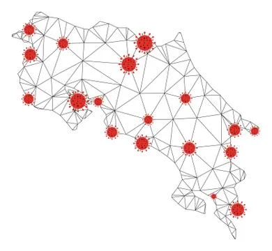 Polygonal 2D Mesh Vector Costa Rica Map with Coronavirus Stockillustratie