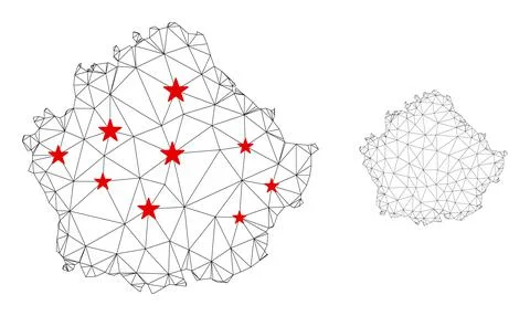 Polygonal 2D Mesh Vector Cuenca Province Map with Stars Illustrazione stock