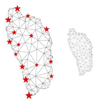 Polygonal 2D Mesh Vector Dominica Island Map with Stars 스톡 일러스트