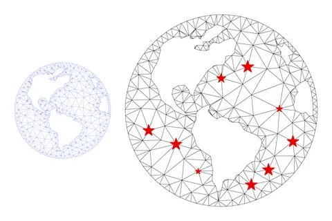 Polygonal 2D Mesh Vector Earth Globe with Stars Stock Illustration