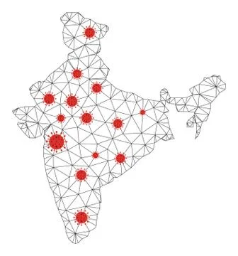 Polygonal 2D Mesh Vector India Map with Coronavirus Stock Illustration