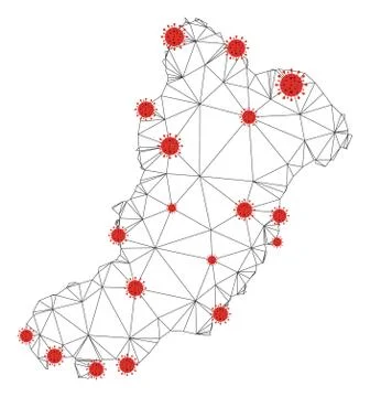 Polygonal 2D Mesh Vector La Graciosa Island Map with Coronavirus Stockillustratie
