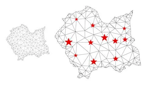 Polygonal 2D Mesh Vector Lesser Poland Voivodeship Map with Stars 스톡 일러스트