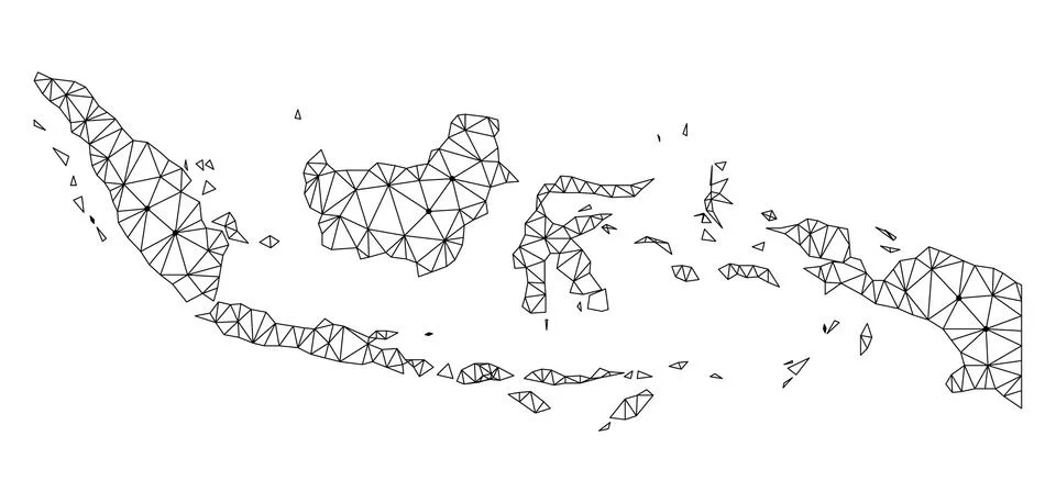Polygonal 2D Mesh Vector Map of Indonesia Stock Illustration