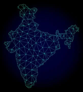 Polygonal 2D Mesh Vector Map of India Stock Illustration