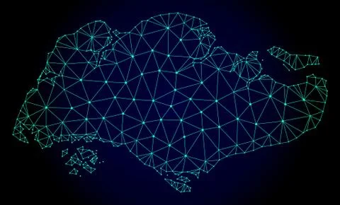 Polygonal 2D Mesh Vector Map of Singapore Stock Illustration