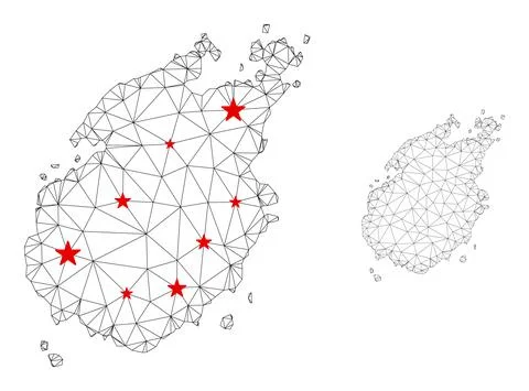 Polygonal 2D Mesh Vector Paros Island Map with Stars Stock Illustration
