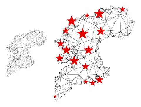 Polygonal 2D Mesh Vector Pontevedra Province Map with Stars Stock Illustration