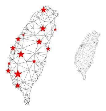 Polygonal 2D Mesh Vector Taiwan Island Map with Stars Stockillustratie