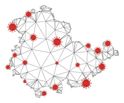 Polygonal 2D Mesh Vector Thuringia Land Map with Coronavirus Illustrazione stock