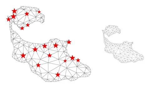Polygonal 2D Mesh Vector Tiran Island Map with Stars Illustrazione stock