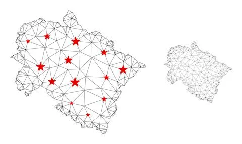 Polygonal 2D Mesh Vector Uttarakhand State Map with Stars Stock Illustration