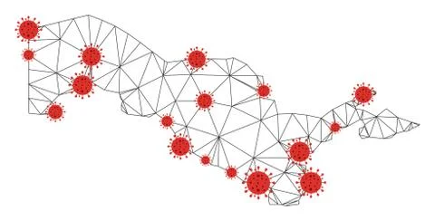 Polygonal 2D Mesh Vector Uzbekistan Map with Coronavirus Stockillustratie