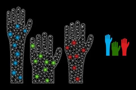 Polygonal 2D Mesh Voting Hands with Light Spots Stock Illustration