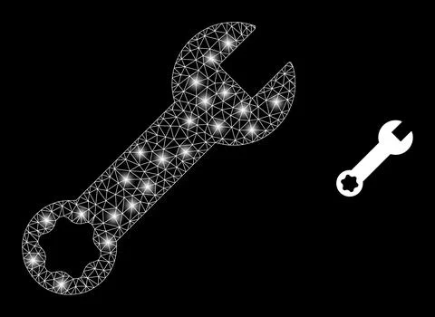 Polygonal 2D Mesh Wrench Tool with Light Spots Stock Illustration