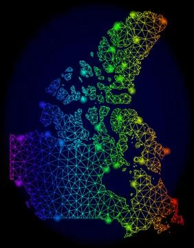Polygonal 2D Rainbow Mesh Vector Map of Canada with Bright Light Spots 库存插图