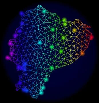 Polygonal 2D Rainbow Mesh Vector Map of Ecuador with Color Glow Spots 库存插图